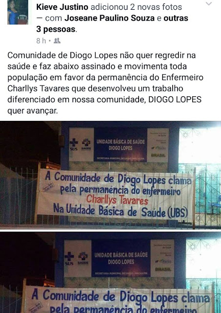 COMUNIDADE DE DIOGO LOPES PEDE A PERMANÊNCIA DO ENFERMEIRO CHARLYS TAVARES