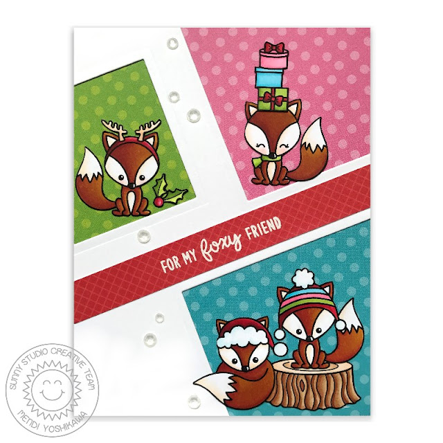 Sunny Studio Stamps: Foxy Christmas Colorblock Holiday Card by Mendi Yoshikawa