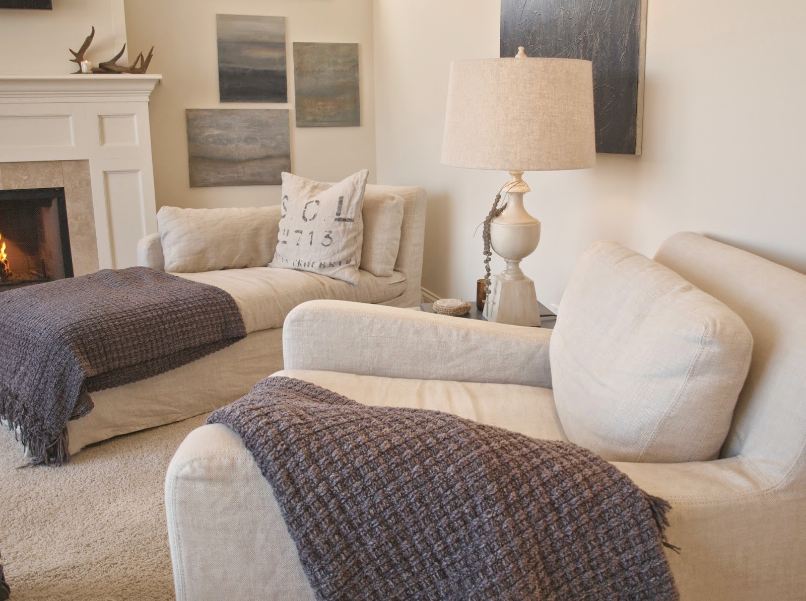 Belgian linen chairs in living room Hello Lovely Studio