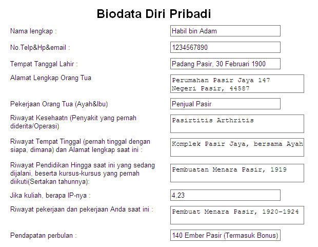 Cara Membuat Biodata Diri Contoh Biodata Siswa Smp - Udin Blog