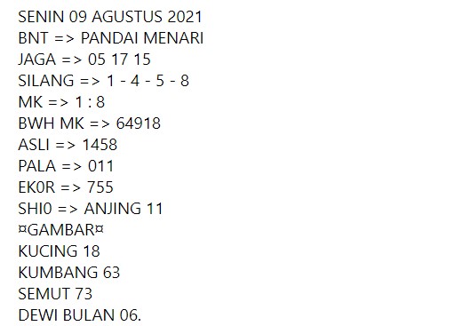 Syair Singapura Hari Ini 9 Agustus 2021 Opesia Official