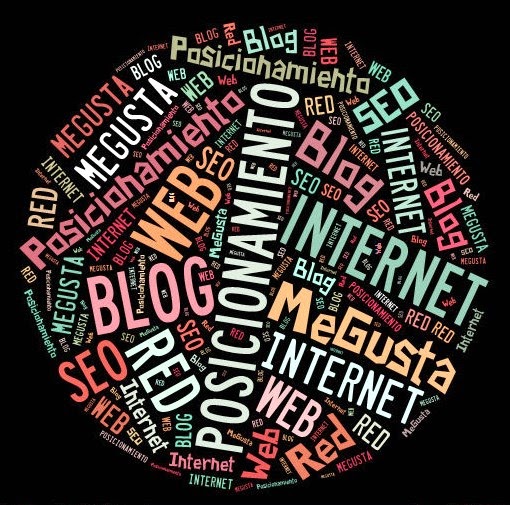 Círculo formado con palabras de colores donde se puede leer: Internet, red, web, blog, posicionamiento, SEO, Me gusta ©Selene Garrido Guil con tecnología Tagxedo - http://www.tagxedo.com/