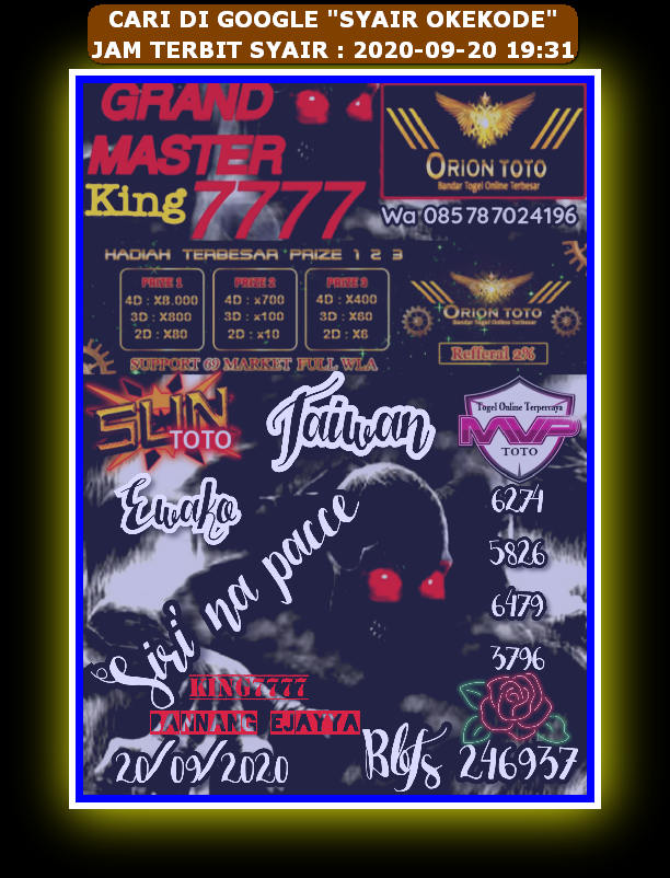 Syair hk 20 September 2020 KODE SYAIR SGP SYAIR HK SYAIR