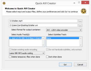 Quick AVI Creator adalah konverter video yang mendukung beberapa format konversi utama.