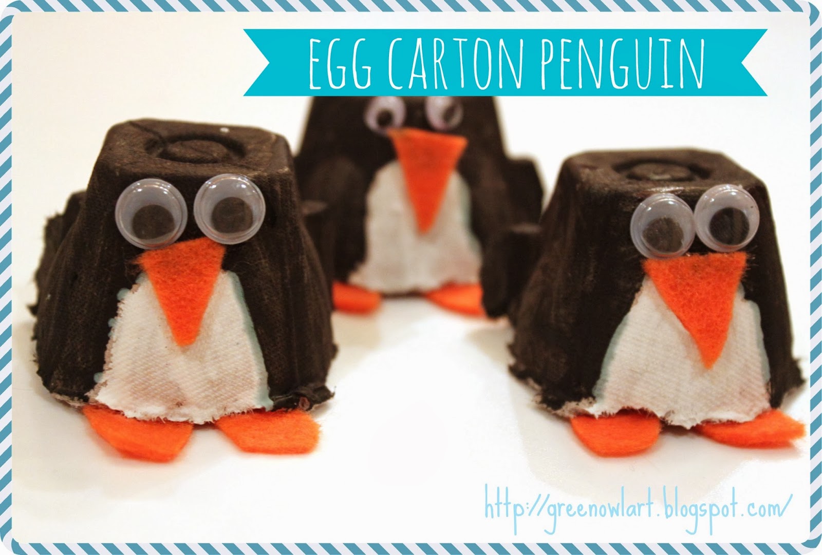 Green Owl Art Egg Carton Penguin