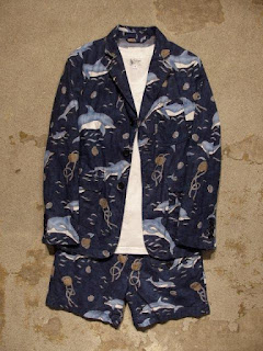 FWK by Engineered Garments Ghurka Short in Navy Dolphin Print 