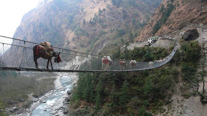 Ghasa Bridge is a suspension bridge on the south side of the Annapurna circuit. It was created out of necessity and in hopes of eliminating the congestion in Ghasa town due to herds of animals constantly being walked up and down the narrow roads.