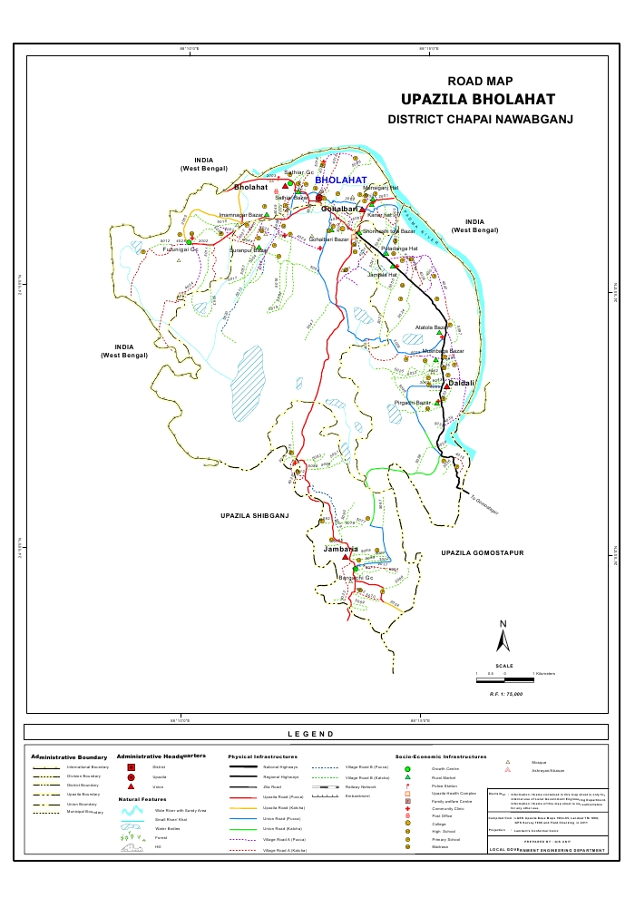 Bholahat Upazila Road Map Nawabganj District Bangladesh