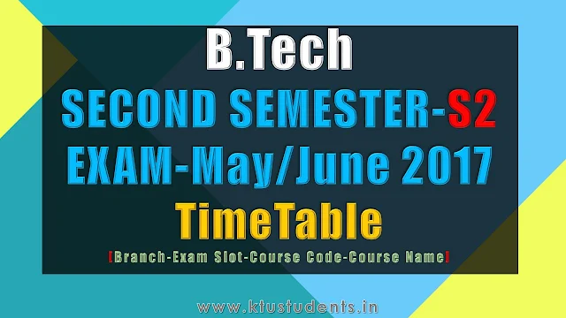 B.Tech S2 Examination May/June 2017-Time Table