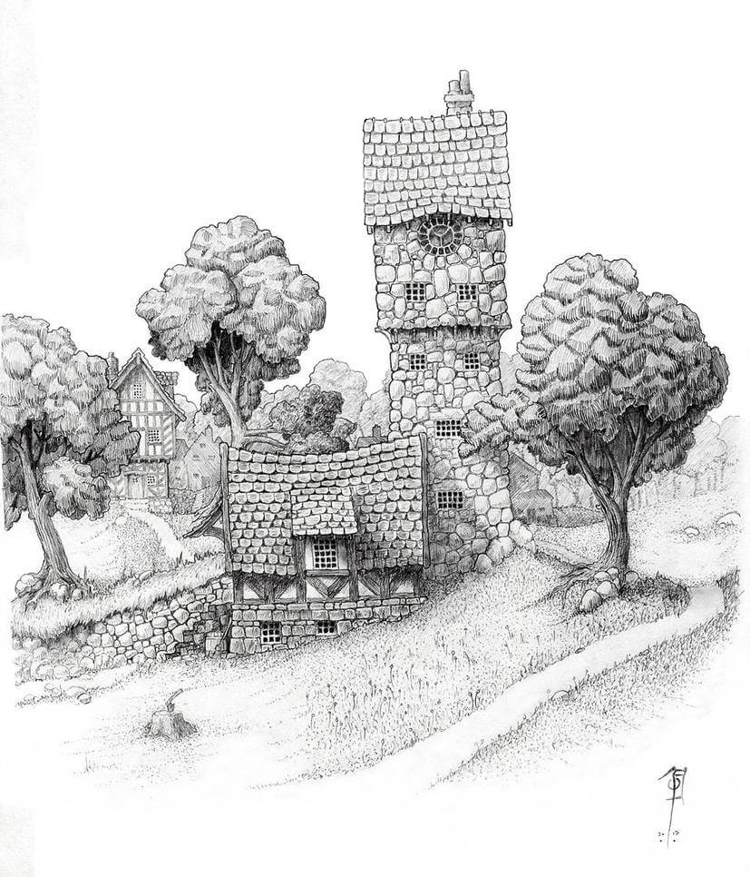 09-The-edge-of-Wodesmehn-Towne-John-Stevenson-Fantasy-Architecture-Maps-and-Buildings-www-designstack-co