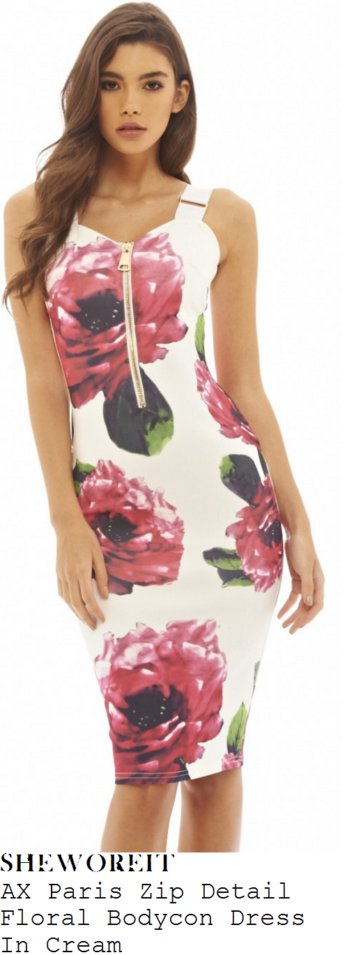 casey-batchelor-ax-paris-cream-pink-green-oversized-floral-print-zip-detail-bodycon-dress