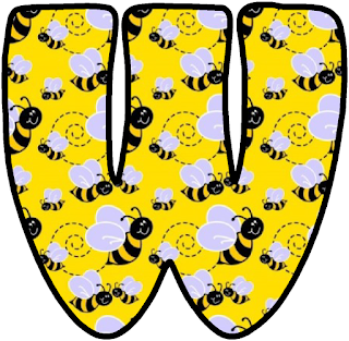 Abecedario de Abejas en Fondo Amarillo. Yellow Alphabeth with Bees.