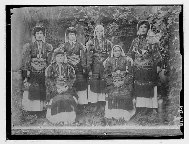 Portrait of six Macedonian women in traditional costumes, village Negochani (Niki)