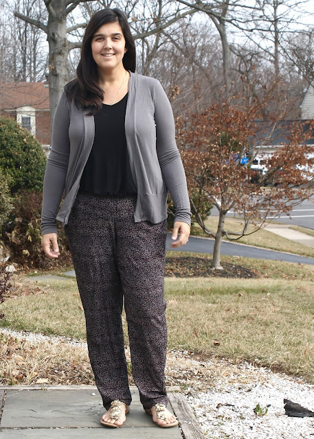 A pair of rayon challis made using the Calyer Pants sewing pattern from French Navy Now