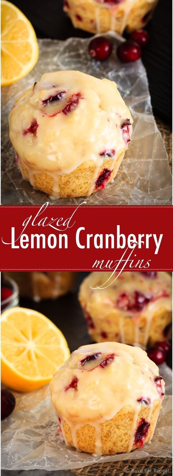 Glazed Lemon Cranberry Muffins - Mother Deliciouse Recipes