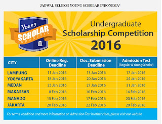 beasiswa kuliah s1 2016 jadwal seleksi young scholar indonesia