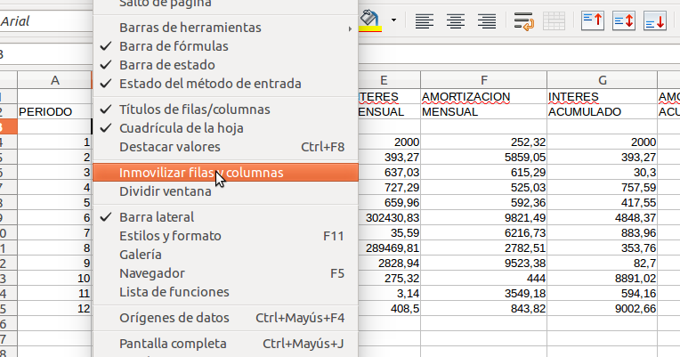 Como inmovilizar filas y columnas en libreoffice calc Clearance