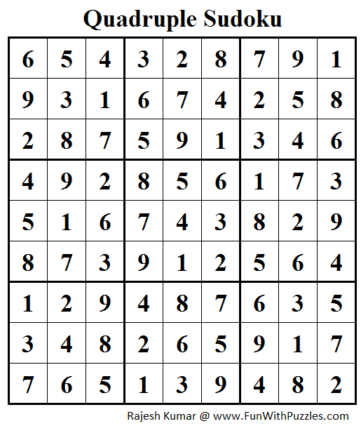 Quadruple Sudoku (Daily Sudoku League #157) Answer