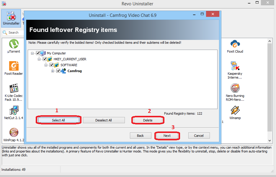 Sampah registry aplikasi revo uninstaller