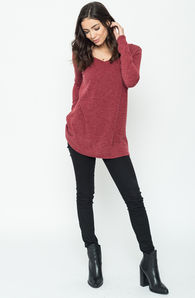Buy Now Burgundy Back Ribbon Sweater Tunic (Final Sale) Online $24 -@caralase.com