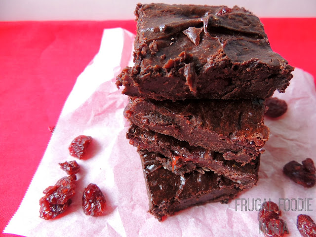 Fudgy Secret Ingredient Cherry Brownies- These thick, chocolaty and rich brownies are packed with tart dried cherries & have a secret healthy ingredient that you won't believe.