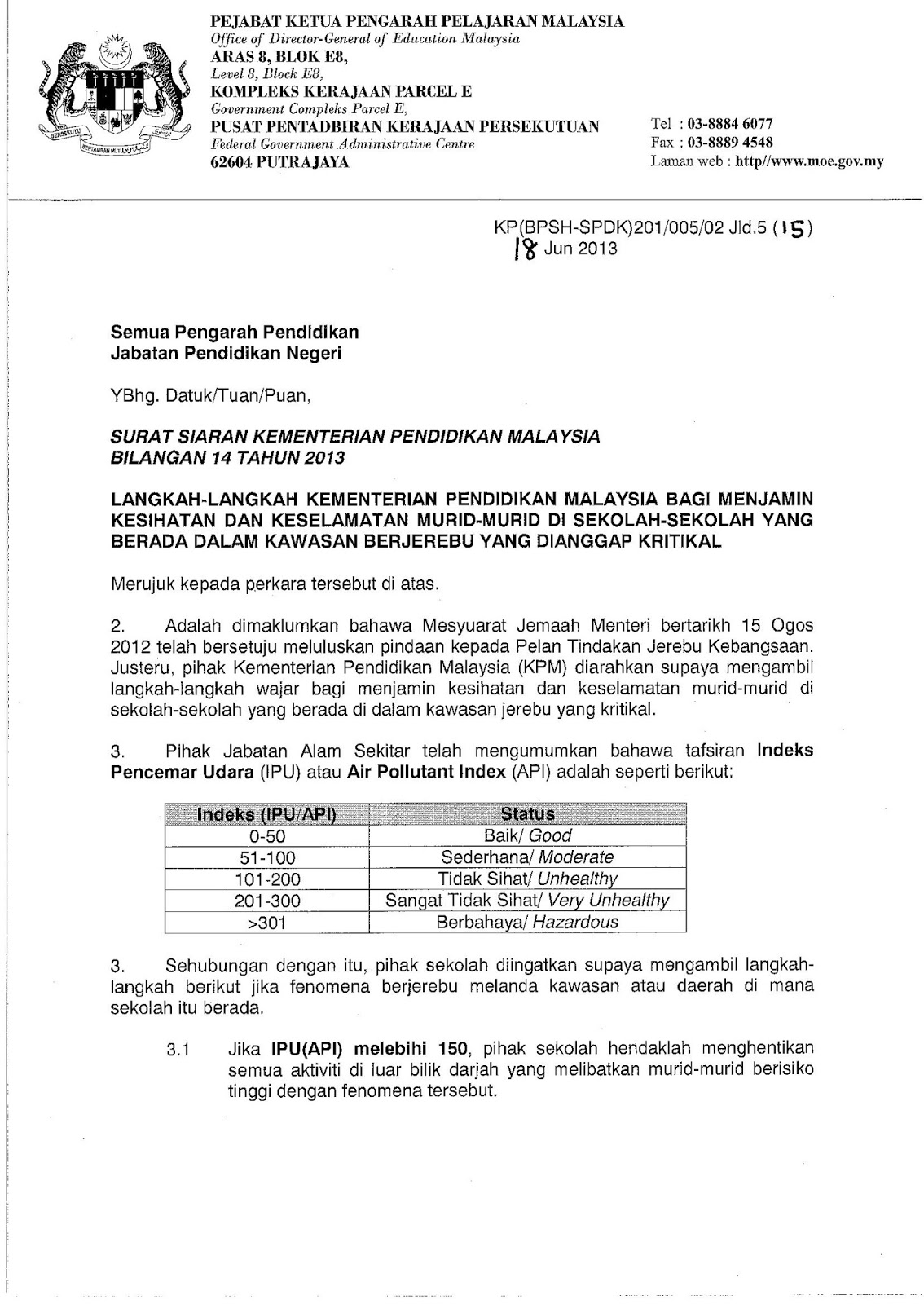 Contoh Surat Rasmi Kementerian Pelajaran Malaysia