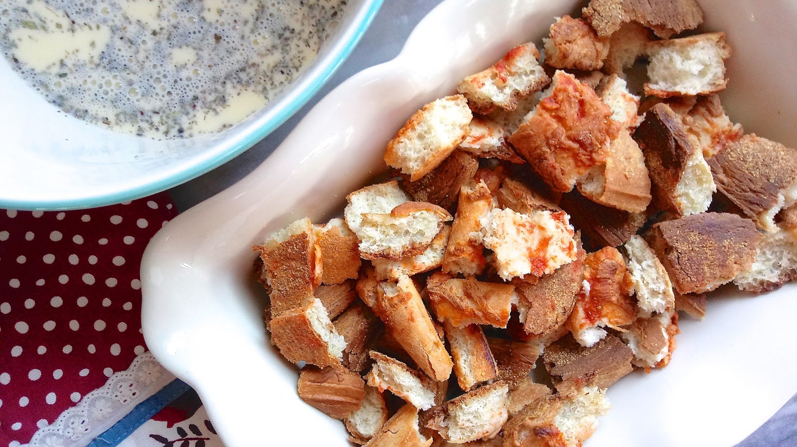 At Home with the Loverbees Pizza Crust Bread Pudding