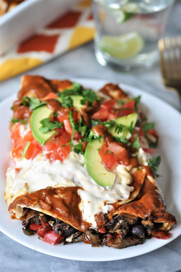 VEGAN BLACK BEAN & MUSHROOM ENCHILADAS