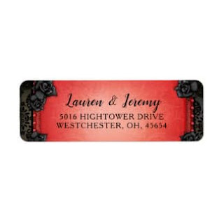 Red & Black Gothic Roses Matching Halloween Wedding Address Label