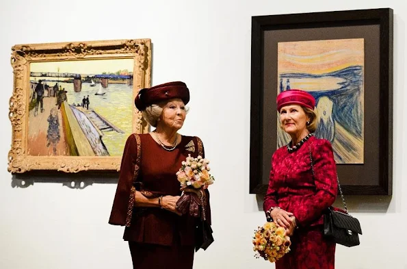 Princess Beatrix of The Netherlands and Queen Sonja of Norway attend the opening of the exhibition 'Munch : Van Gogh' at the Van Gogh Museum in Amsterdam