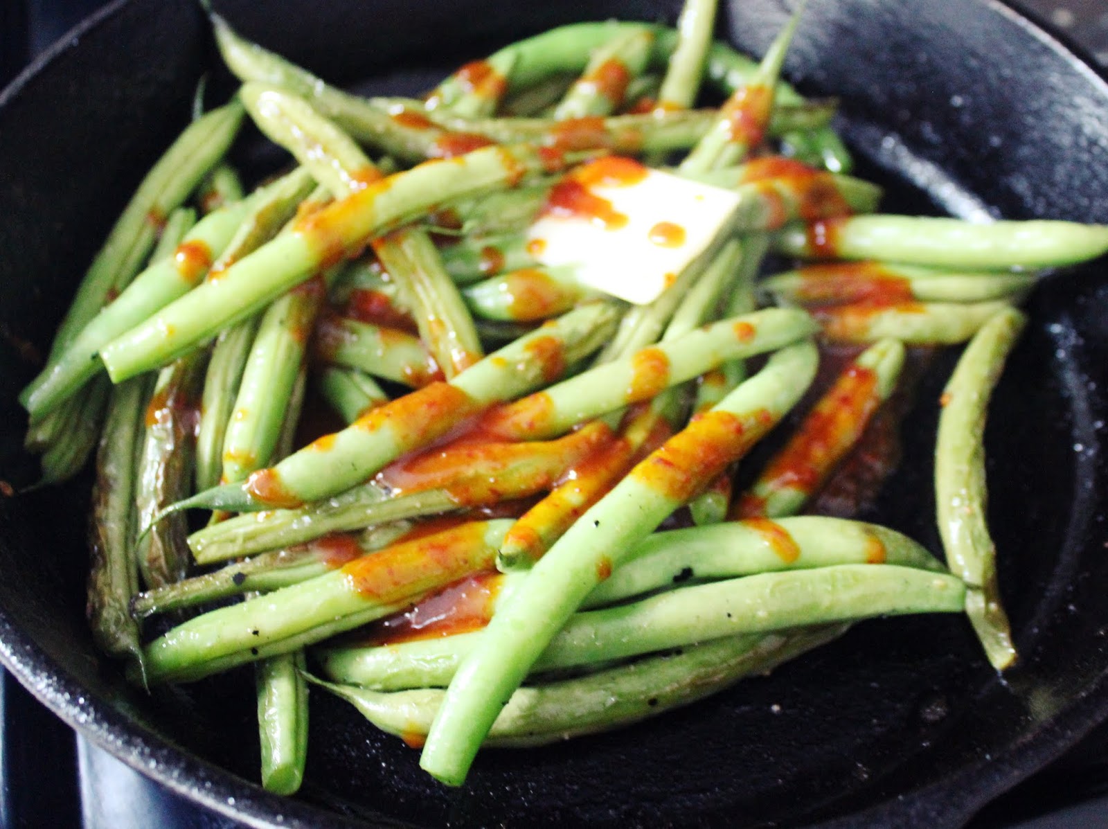 Almost Vegan (Blistered Green Beans and Tomatoes With Honey and Harissa