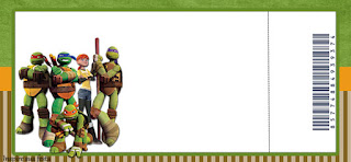 Tortugas Ninja: Invitaciones, Imprimibles para Fiestas y Etiquetas para Candy Bar para Imprimir Gratis. Tarjeta con forma de Ticket de Tortugas Ninja.