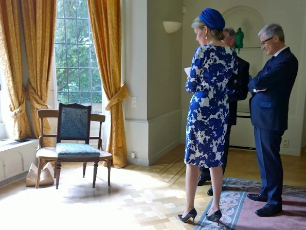 Queen Mathilde of Belgium visits the residence of the Belgian ambassador on May 20, 2015 in The Hague