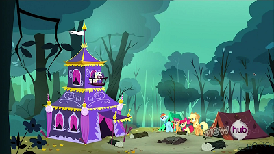The other ponies stare at Rarity's remarkable tent