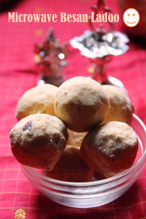 Microwave Besan Ladoo Recipe / 3 Mins Microwave Besan Ladoo Recipe