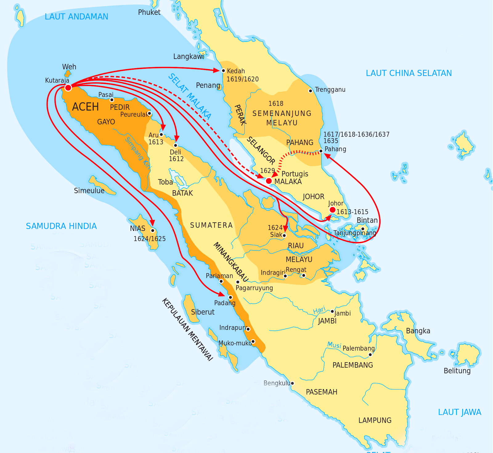 Wilayah kerajaan Aceh pada masa kejayaannya