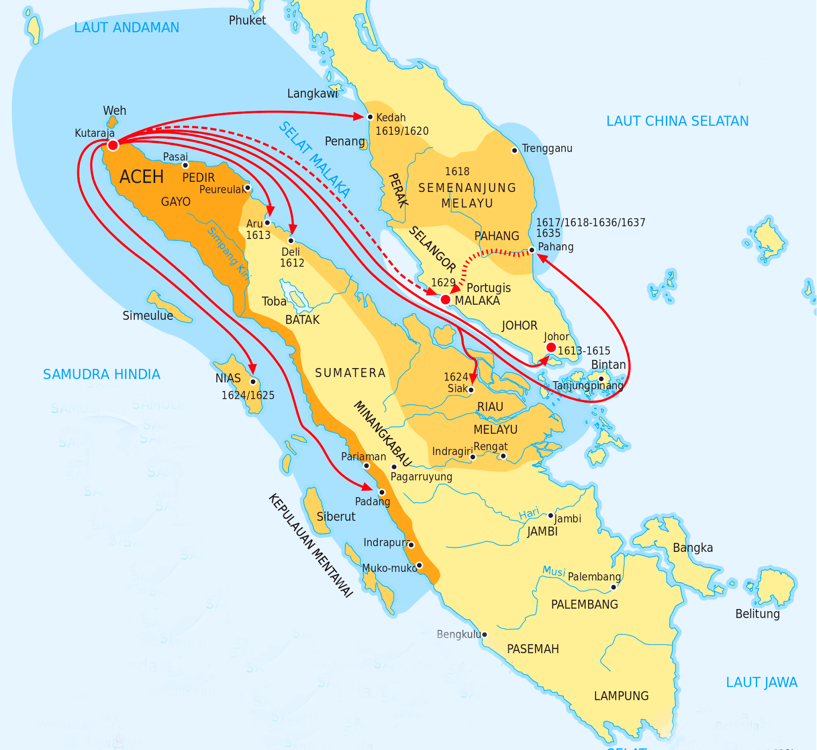 Wilayah kerajaan Aceh pada masa kejayaannya Wilayah kerajaan Aceh pada masa kejayaannya
