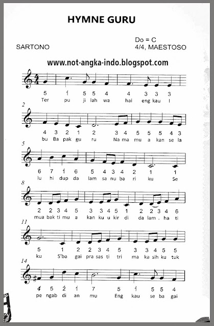 Not Angka Lagu Hymne Guru Kumpulan Not Lagu