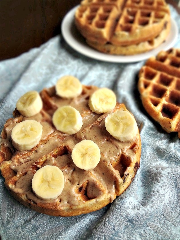 The Cooking Actress Chocolate Chunk Waffles with Banana and Almond Butter