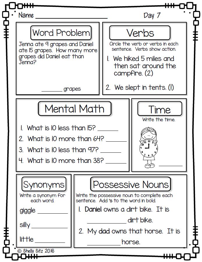 Smiling and Shining in Second Grade: Morning Work for First Grade