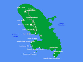 Carte de la Martinique avec les lieux décrits dans cet article
