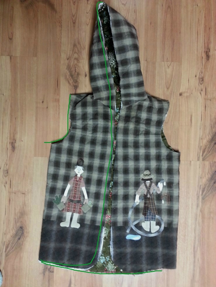 Warm quilted vest with application of tissue. We sew yourself. Теплый стеганный жилет с аппликацией из ткани. Шьем сами.