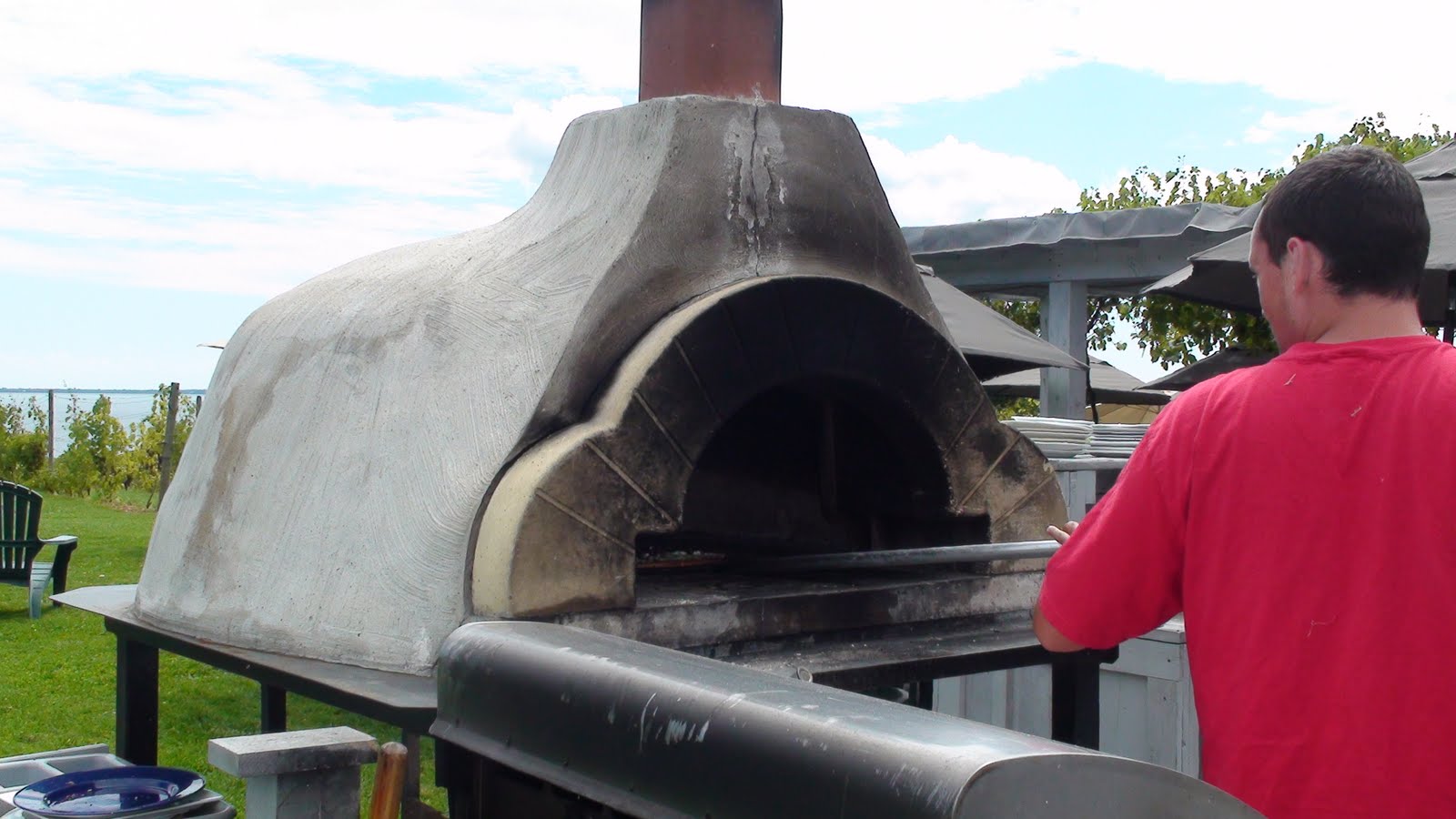 Wood fired pizza oven.