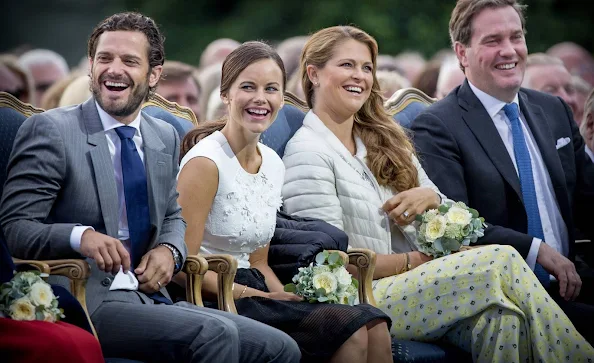 Prince Carl Philip, Princess Sofia, Princess Madeleine and Chris ONeill of Sweden attend the Victoria Day celebration at the sports arena in Borgholm, Sweden