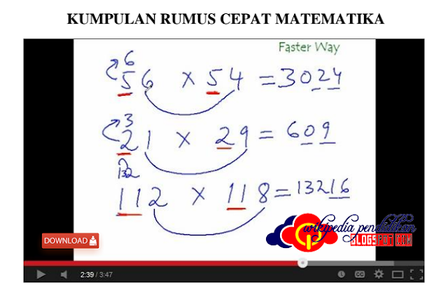 Matematika merupakan salah satu mata pelajaran yang ada di setiap tingkat sekolah  KUMPULAN RUMUS CEPAT MATEMATIKA
