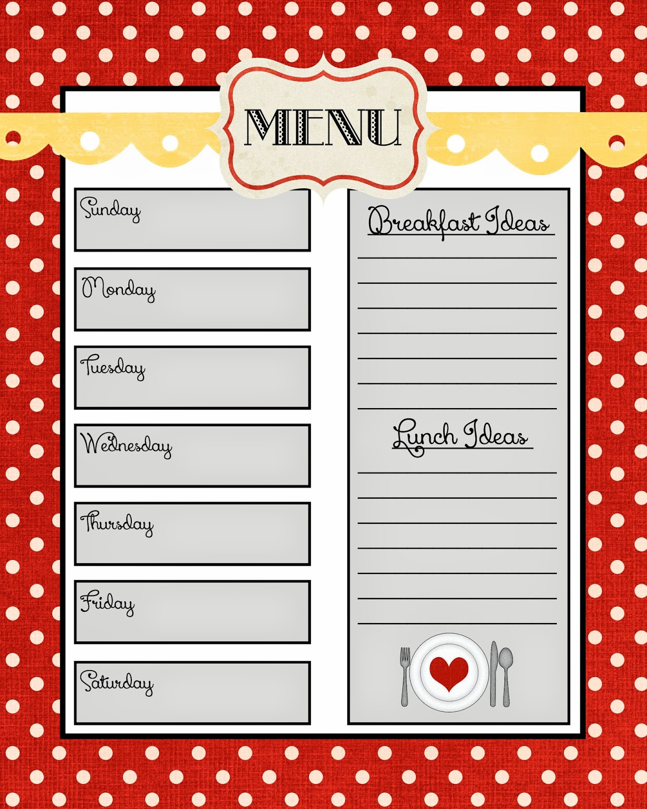 Sarah Luvs It: Free Printable: Weekly Menu