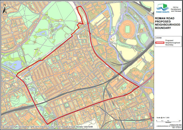 A map showing the Roman Road Neighbourhood Plan area