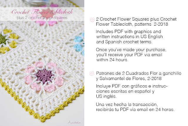 2 Crochet Flower Squares plus Flower Tablecloth patterns, Anabelia Craft Design