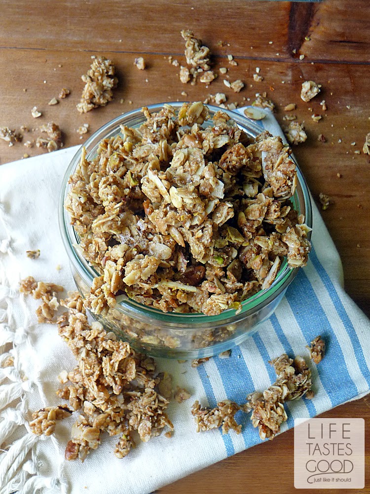 Nutty Granola Recipe | by Life Tastes Good is a healthy mixture of nuts and grains that makes a hearty start to your day, but is also a tasty snack on its own! #SundaySupper #BackToSchool