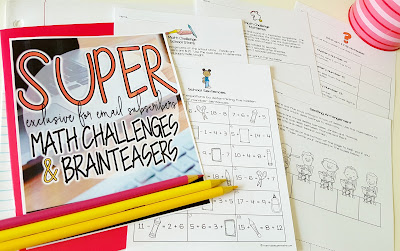 These free math challenge and brain teaser activities for elementary students can be used for centers, weekly challenges, small groups, or whole class problem solving. Fun for kids and easy for teachers! Perfect for 2nd and 3rd grade.